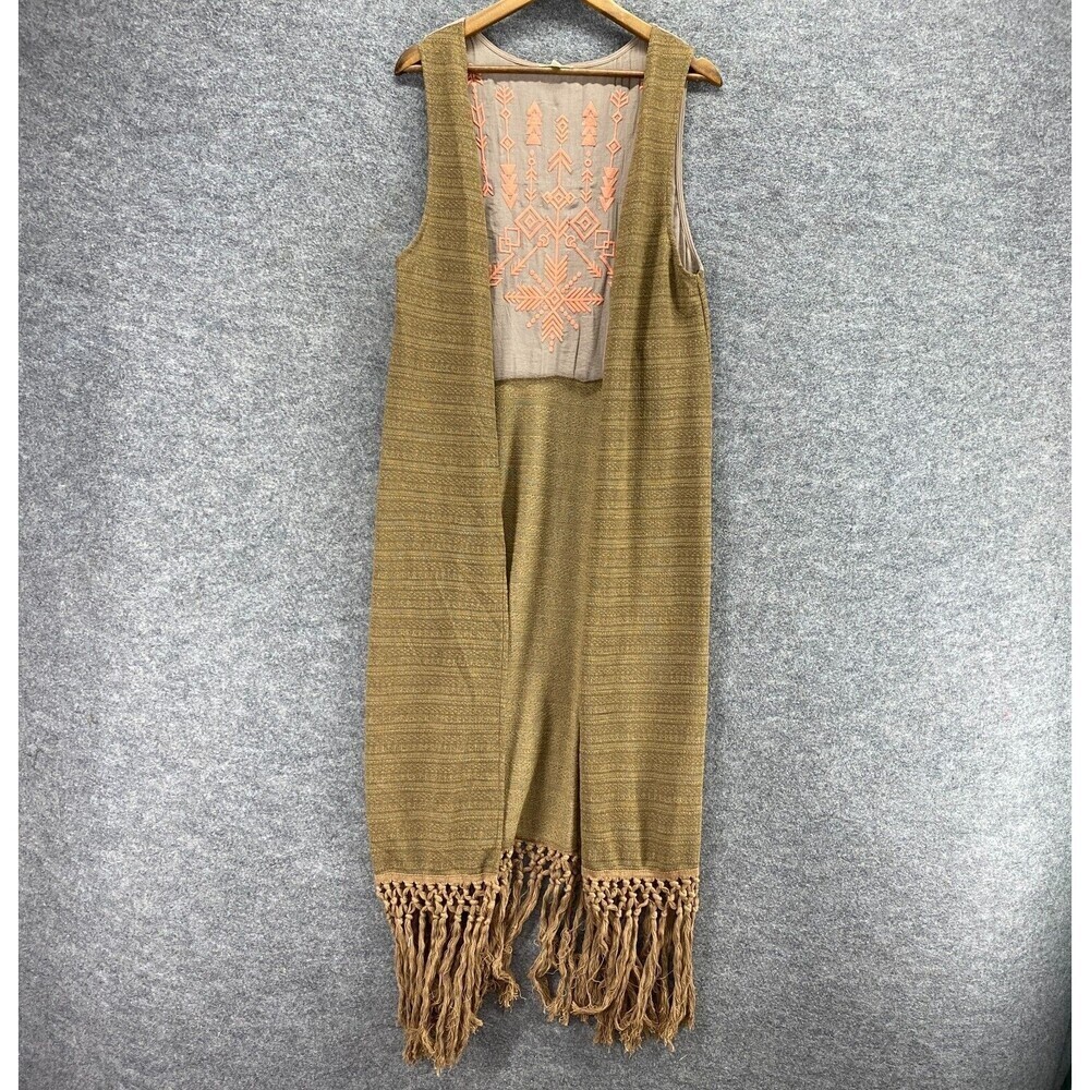 Kori America Top Women S Small Brown Open Front Fringe Sleeveless Wide Strap